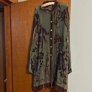 Floral Velvet Trim Dress - Green and Purple